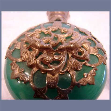 French Chatelaine Scent Perfume Bottle Green Opaline Art Glass W Ruby Lane