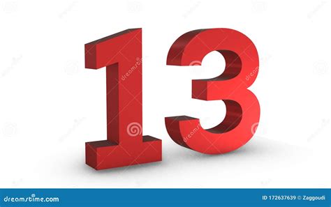 Number 13 Thirteen Red Sign 3d Rendering Isolated On White Background Stock Illustration