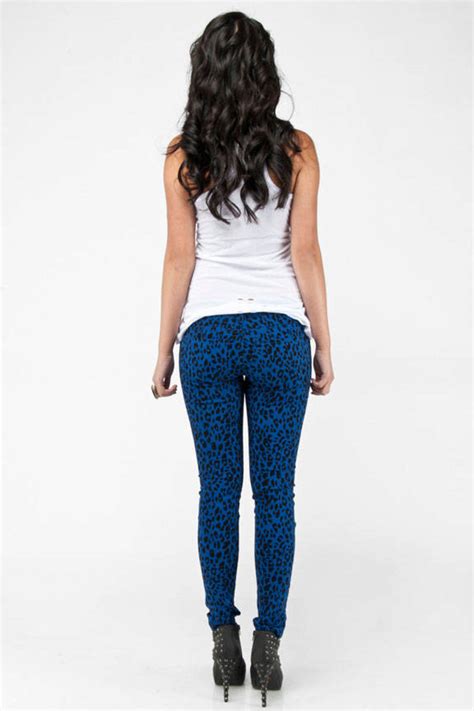 Leopard Skinny Jeans In Blue 20 Tobi US