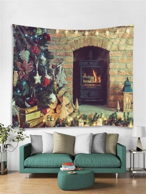 47 Off 2019 Christmas Fireplace Tree Print Tapestry Wall Hanging Art