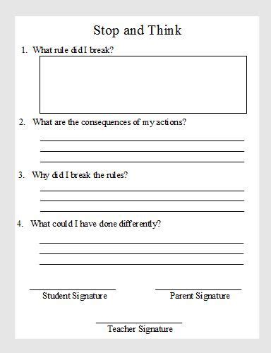 Stop And Think Student Behavior Sheet Student Behavior Think