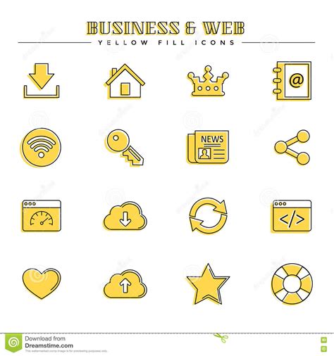 Business And Web Yellow Fill Icons Set Stock Vector Illustration Of