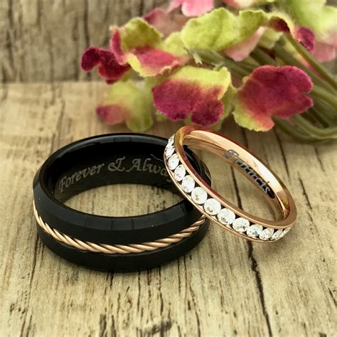 8mm 3mm Tungsten Titanium Wedding Ring His And Hers Etsy