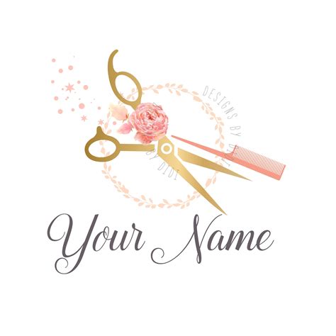 Custom Logo Design Scissors Comb With Flowers Logo Gold Etsy Hair Logo Design Salon Logo