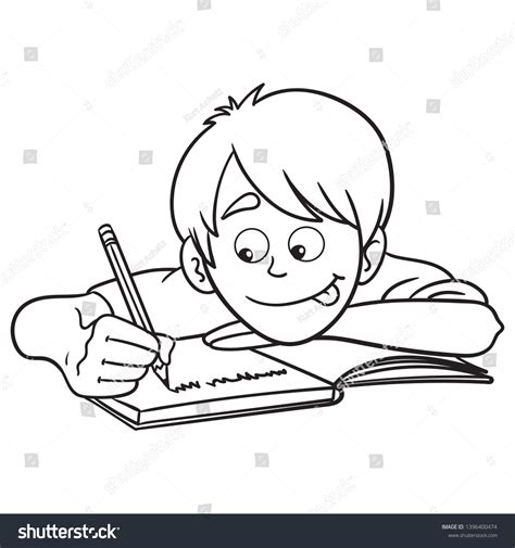 Vector Comic Drawing Boy Writing Notebook 스톡 벡터로열티 프리 1396400474