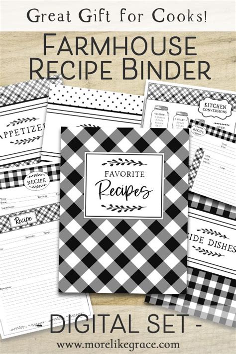 Printable Recipe Binder Kit Farmhouse Kitchen Fillable Recipe Cards