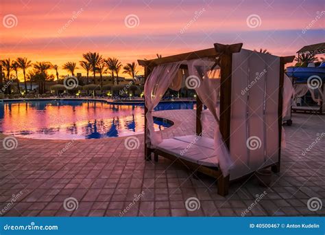 Beach Bed With Canopy By The Pool On The Beach Stock Image Image Of