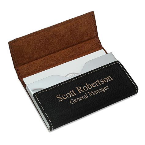 High Quality Black Leatherette Business Card Holder Personalization