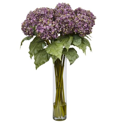 Realistic and romantic, faux hydrangea stems continue to be a favorite of brides. Nearly Natural Hydrangea Silk Flower Arrangement in Purple ...