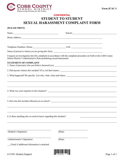 Jcac 1 Sexual Harassment Complaint Form