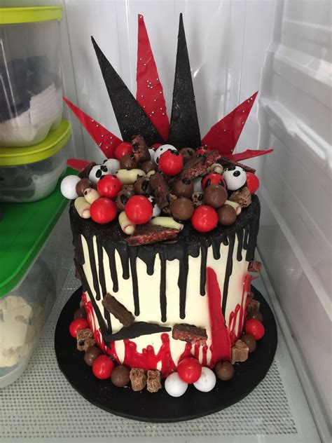 Red Black And White Themed Dripped Candy Cake By Angecupicake Red