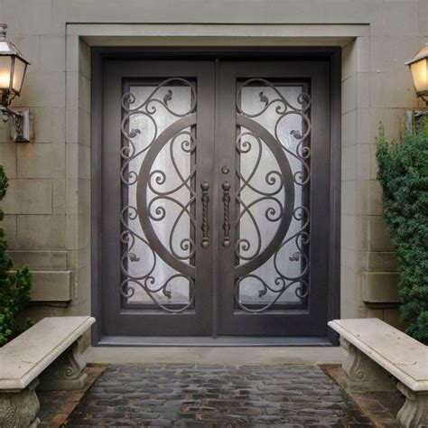 Luxury Entry Door， Wrought Iron Door With Double Toughened Glass