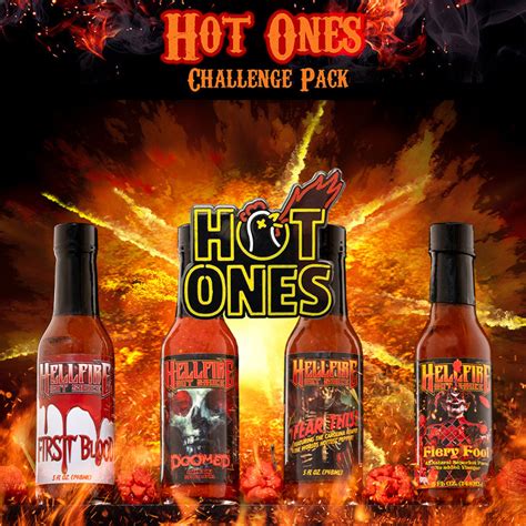 Hot Ones Challenge “hot Sauce” T Pack Hellfire Hot Sauce