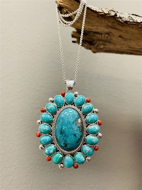Sterling Silver Genuine Turquoise Coral Southwest Style Pendant