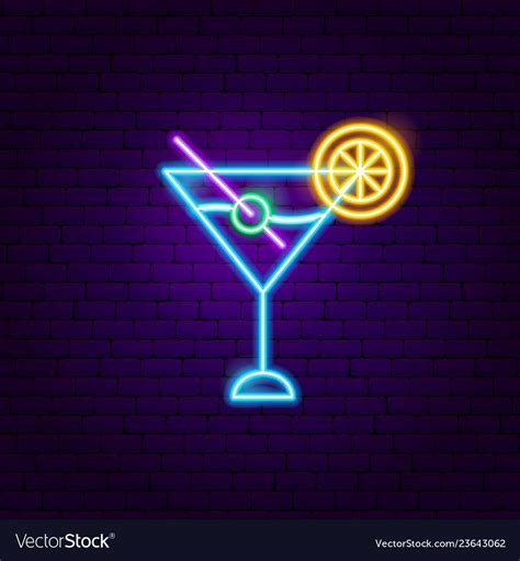 Martini Cocktail Neon Sign Royalty Free Vector Image Custom Neon Signs Led Neon Signs