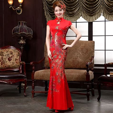 Buy Chinese Traditional Wedding Dress Cheongsam Sexy Qipao Long Red Oriental