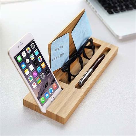 Bamboo Desk Organizer With Integrated Phone Holder Gadgetsin