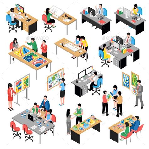 Development Company Office Isometric Icons Collection With Teamwork