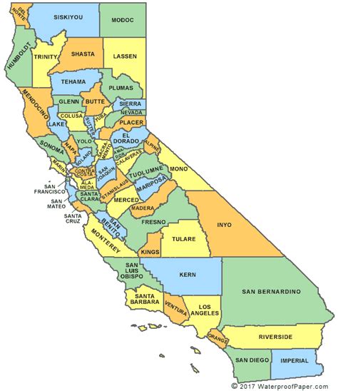Printable California County Map