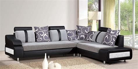 Casual Leather Trendy Sofa Black And Grey With Floral Pillow Themed