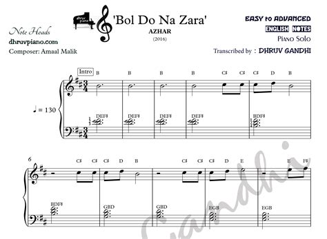 Bol Do Na Zara Sheet Music English Notes Midi Piano Tutorial