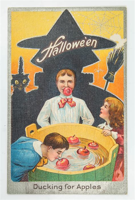 Victorian Halloween Postcards Ducking For Apples Mark Lawson Antiques