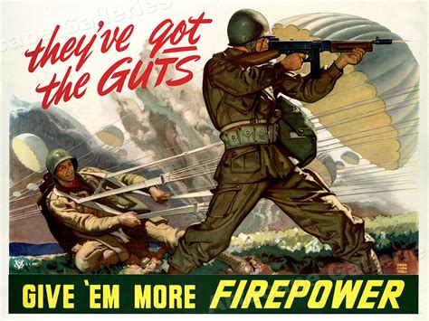 Give Em More Firepower Ww2 Us Army Airborne War Poster 18x24 Ebay