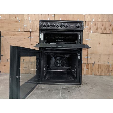 Refurbished Hotpoint Hae60ks 60cm Double Oven Electric Cooker Black