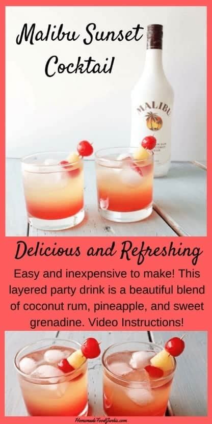 Using pineapple juice, malibu rum, and grenadine.this sweet tropical drink is the perfect summer cocktail! Malibu Sunset Cocktail Recipe - Homemade Food Junkie