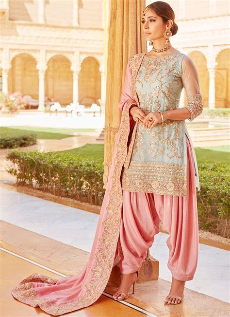 Mint And Pink Embroidered Punjabi Suit Punjabi Suits Party Wear Suits For Women Indian Suits