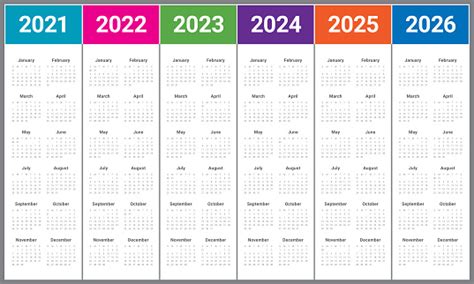 2021 년 2022 2023 2024 2025 2026 달력 벡터 디자인 템플릿 2021년에 대한 스톡 벡터 아트 및 기타