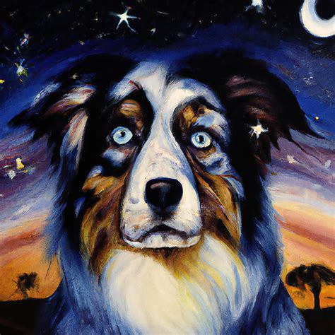 Cute Australian Shepherd Dog Painting By Stellart Studio Fine Art America