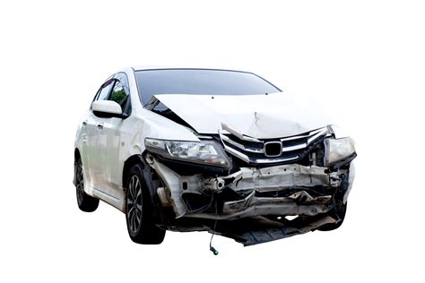 Front Of White Car Get Damaged By Accident On The Road Broken Cars