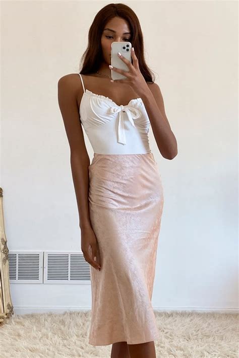 Blush Pink Satin Skirt Slip Skirt Midi Skirt Sleek Skirt Lulus
