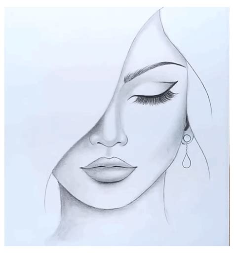 A Drawing Of A Womans Face With Her Eyes Closed