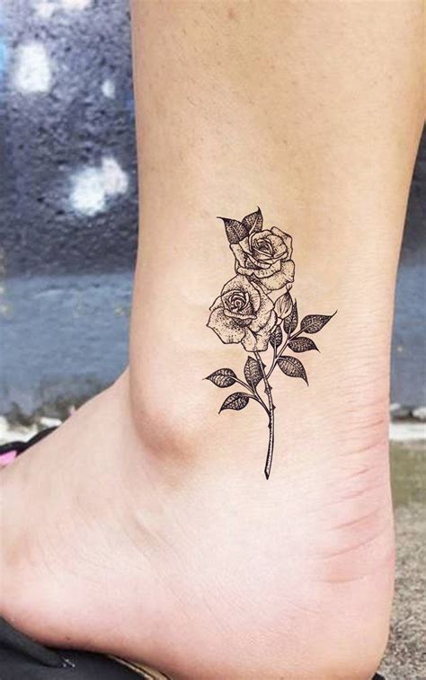 Small Vintage Roses Ankle Tattoo Ideas For Women