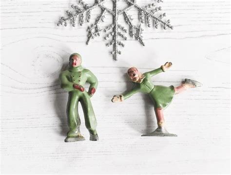 Vintage Lead Barclay Figure Skaters In Green Christmas Etsy Green