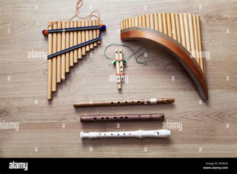 Set Of Ethnic Wooden Flutes Closeup Stock Photo Alamy