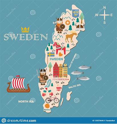 Sweden Map Tourist Attractions Symbols Illustration Vector