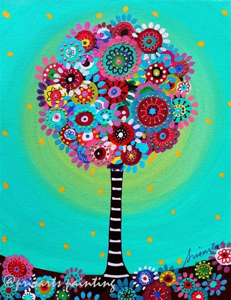Mexican Whimsical Tree Of Life Protection Original Painting Art Flowers