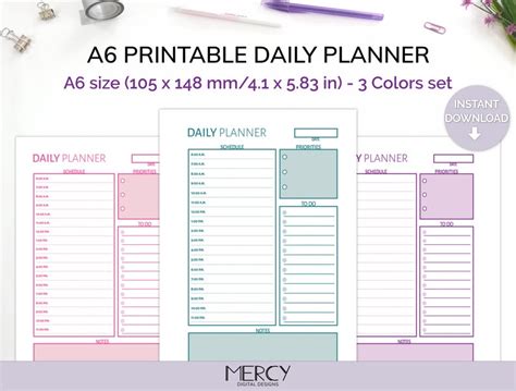 A6 Daily Planner Printable Daily Hourly Planner Day On One Etsy