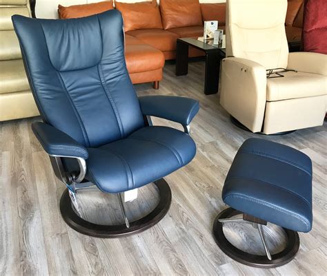 Blue leather power recliner at wellington's leather recliner. Stressless Wing Signature Base Paloma Oxford Blue Leather ...