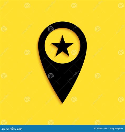Puntero De Mapa Negro Con Icono Estrella Aislado En Fondo Amarillo Icono De Mapa De Pin