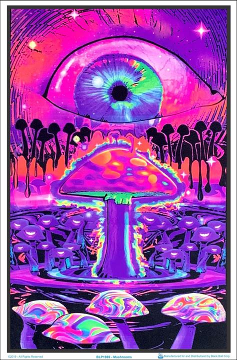 Mushrooms Black Light Poster 23 X 35 In 2021 Trippy Painting Hippie Wallpaper Hippie Painting
