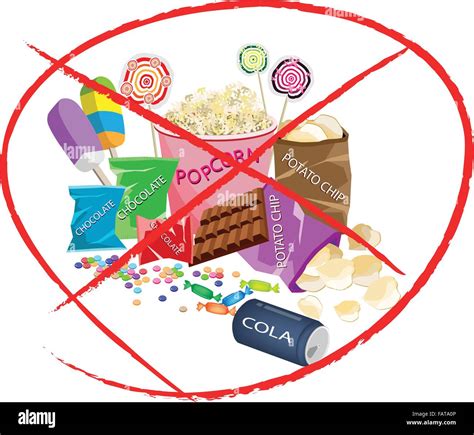 No Sweet Food An Illustration Of Forbidden Or Prohibition Sign On Different Types Of Snack And