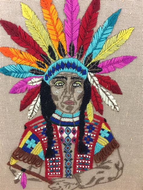 Embroidery Of Native American Indian Chief Boho Festival Decor