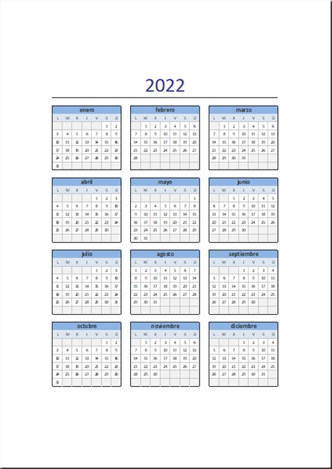 Calendário 2022 Excel