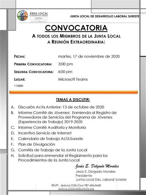 Convocatoria Reunión Junta Local 20 De Enero De 2021 Area Local De