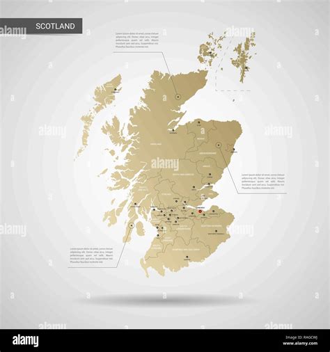 Stylized Vector Scotland Map Infographic 3d Gold Map Illustration With