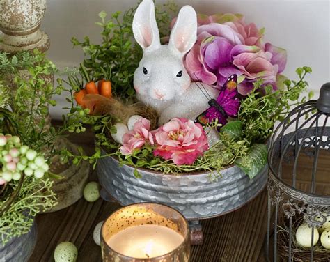 Easter Bunny Centerpiece On Pedestal Easter Decor For Table Etsy